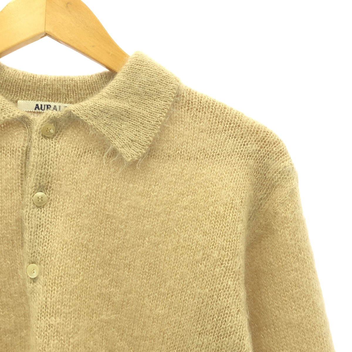 AURALEE | BRUSHED SUPER KID MOHAIR KNIT SHORT POLO | 1 | Beige | Women's