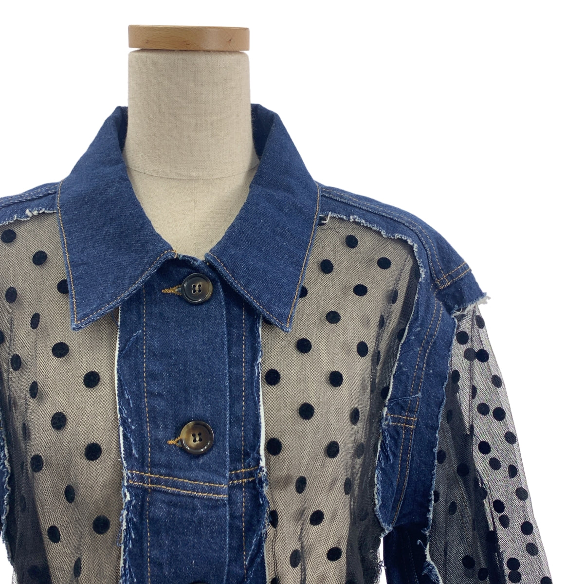 LUTZ HUELLE / ルッツヒュエル | IDOL DENIM JACKET チュール ドット ドッキング デニム ジャケット | 1 |