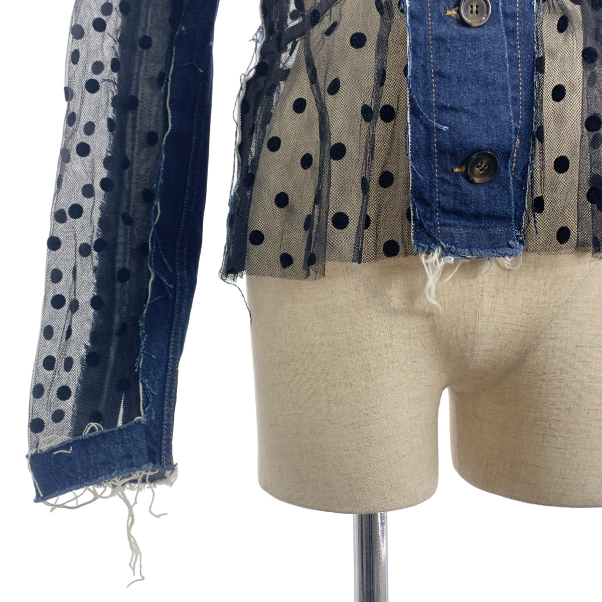 LUTZ HUELLE / ルッツヒュエル | IDOL DENIM JACKET チュール ドット ドッキング デニム ジャケット | 1 |
