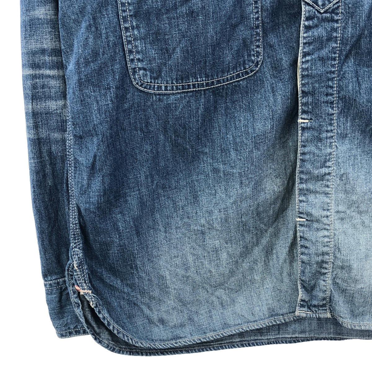 MOMOTARO JEANS | Distressed Chambray Shirt | 44 | Men's