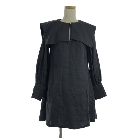 [Good Condition] Les vacances d'Irina | Linen Gathered Sleeve Sailor Collar Over Long Shirt Blouse | XS | Black | Women's