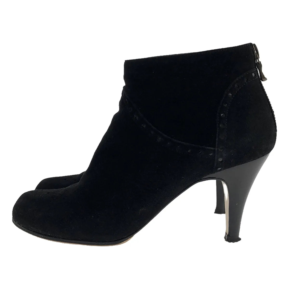 佩利科 | MISTRAL 80 絨面革徽章後拉鍊短靴高跟短靴 | 37 |黑色 |女性的