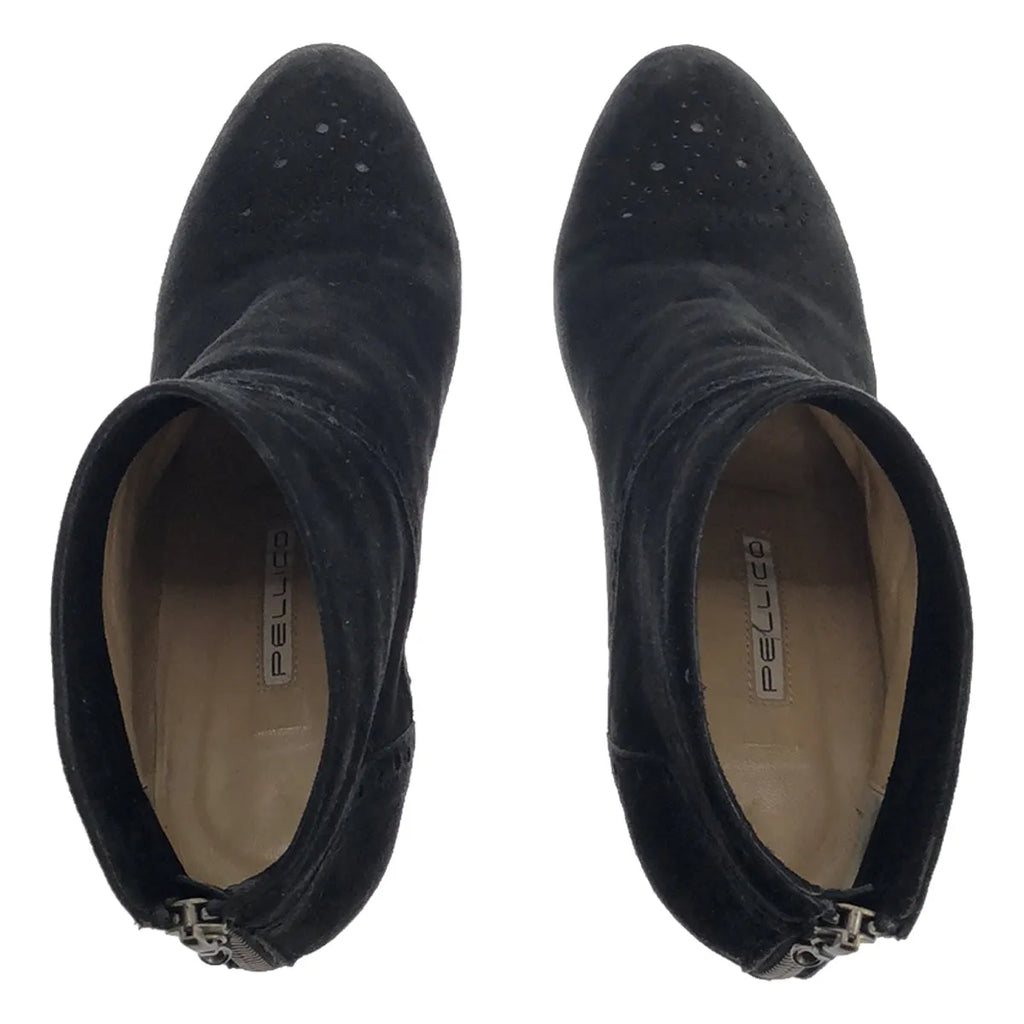 佩利科 | MISTRAL 80 絨面革徽章後拉鍊短靴高跟短靴 | 37 |黑色 |女性的