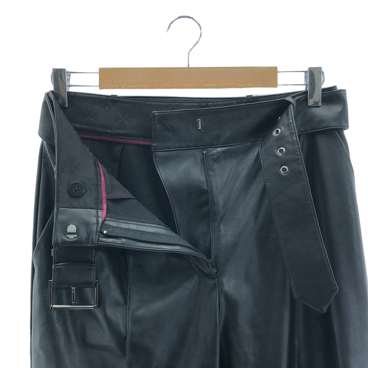 TED BAKER / テッドベーカー | ベルト付 レザー パンツ | 2 | ブラック | レディース