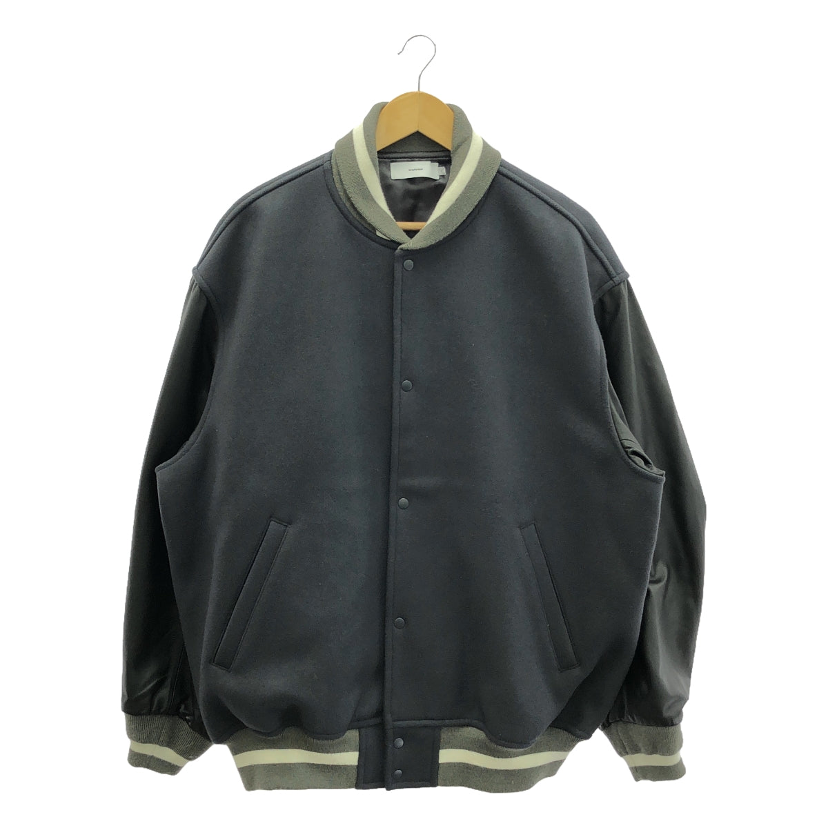 方格紙 | SCALE OFF MELTON STADIUM JACKET / 皮袖獎牌外套寬鬆上衣 / 全襯裡 | 2 |綠色 |男士