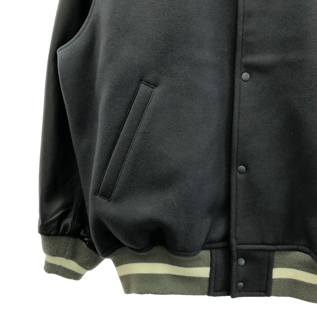 方格紙 | SCALE OFF MELTON STADIUM JACKET / 皮袖獎牌外套寬鬆上衣 / 全襯裡 | 2 |綠色 |男士