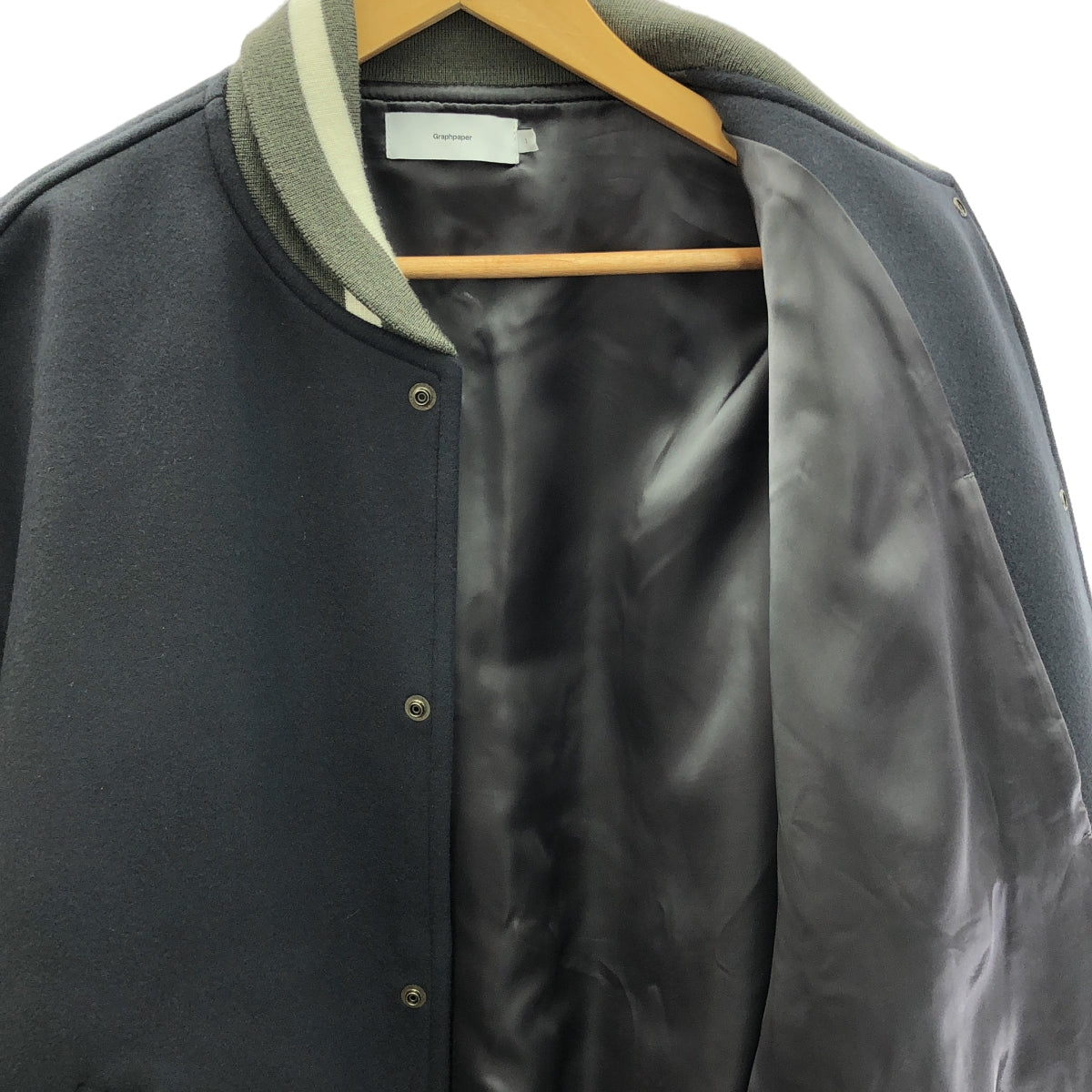 Graphpaper / グラフペーパー | SCALE OFF MELTON STADIUM JACKET / レザースリーブ アワードジャケット ブルゾン / 総裏地 | 2 | グリーン | メンズ