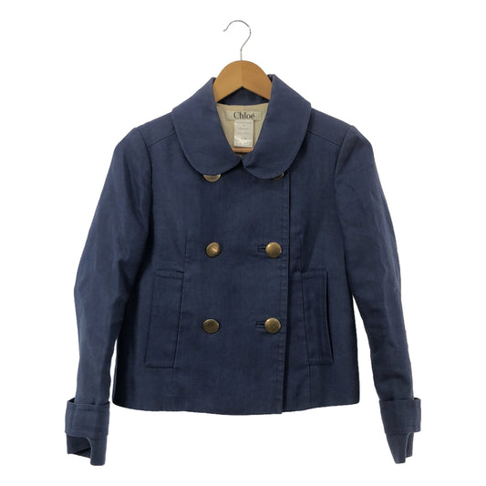 Chloe | Linen Metal Button Peacoat | Size 36 | Navy | Women's