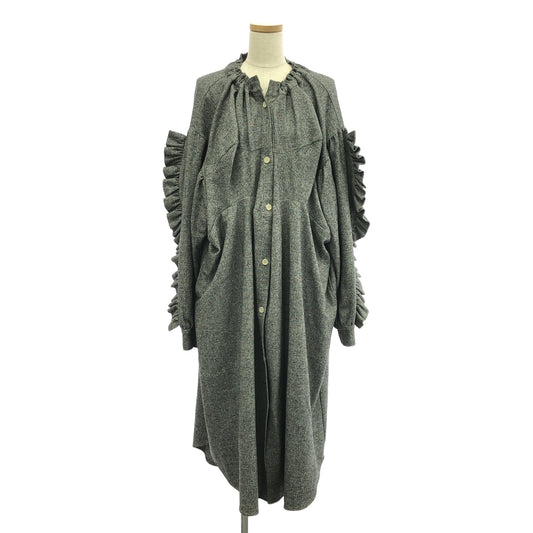 HOUGA | Wool blend check sleeve frill voluminous dress | F | Women's