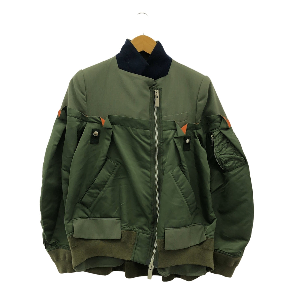 【미품】 sacai / 사카이 | 2021AW | MA-1 Bomber Jacket / 다른 소재 전환 도킹 군사 비행 폭격기 재킷 블루존 | 2 | 카키 | 여성