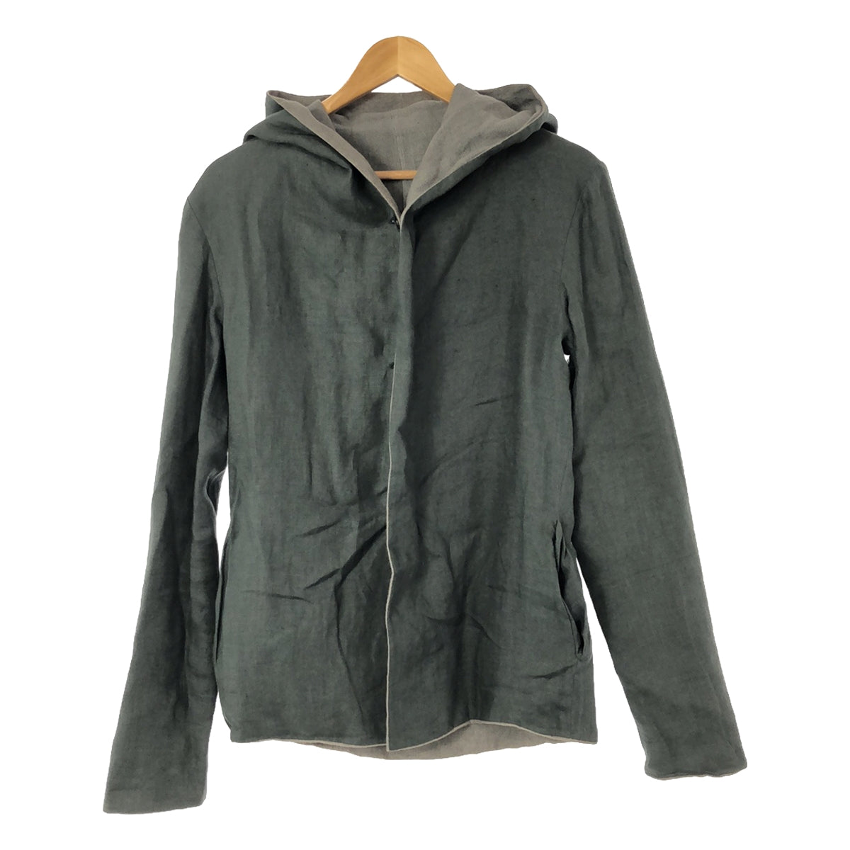 m.a+ / M.A.Cross | Reversible Linen Jacket Hoodie | Grey/Dark Green | Men's