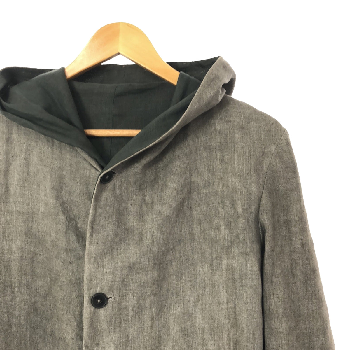 m.a+ / M.A.Cross | Reversible Linen Jacket Hoodie | Grey/Dark Green | Men's