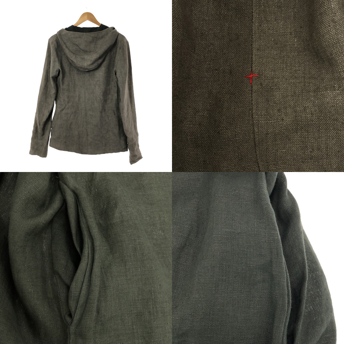 m.a+ / M.A.Cross | Reversible Linen Jacket Hoodie | Grey/Dark Green | Men's