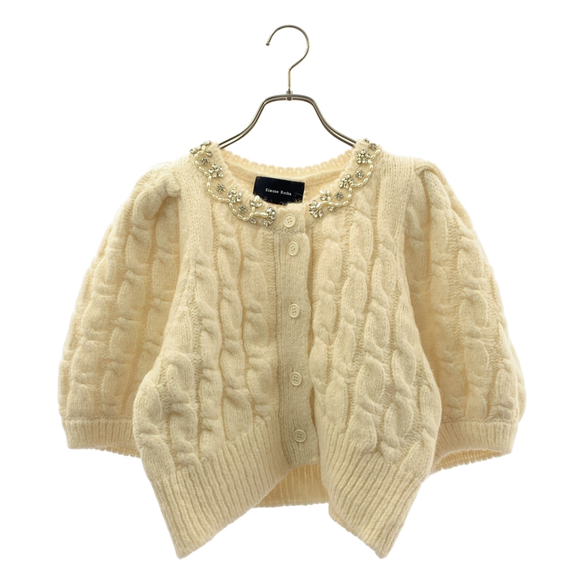 Simone Rocha / シモーネロシャ | ビジュー 装飾 パフスリーブ ニット カーディガン | L | レディース