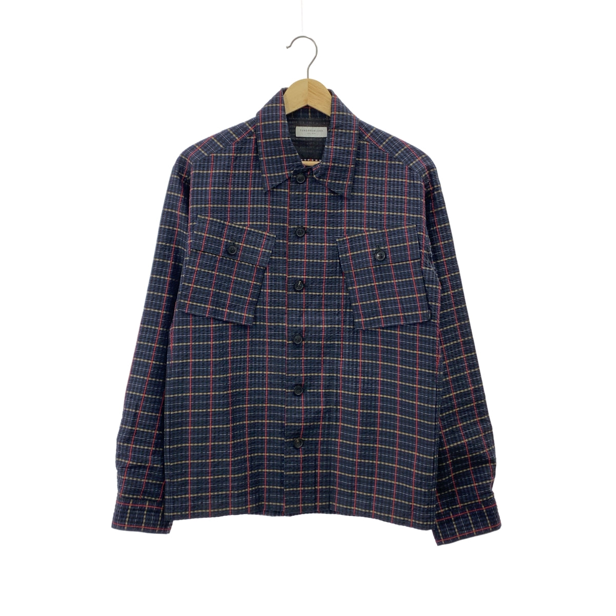 TOMORROWLAND | 真絲泡泡紗格紋拉鍊襯衫 | XS | 海軍藍 | 男款