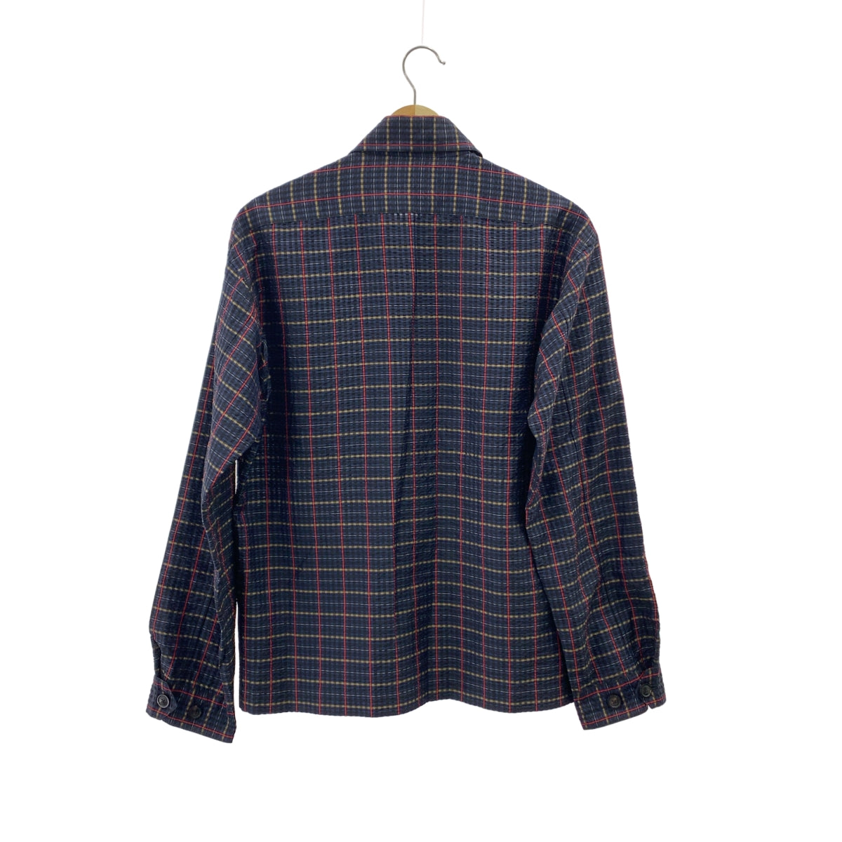 TOMORROWLAND | 真絲泡泡紗格紋拉鍊襯衫 | XS | 海軍藍 | 男款