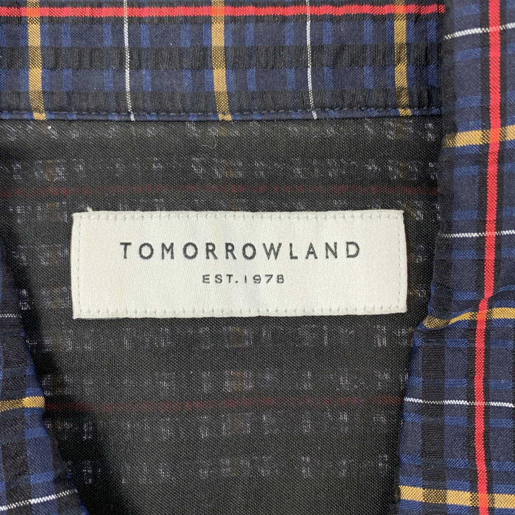 TOMORROWLAND / 투모로랜드 | 실크 시어 축구 체크 Zip 셔츠 | XS | 네이비 | 남성