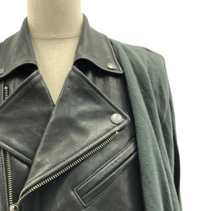 LIMI feu / リミフゥ | 異素材切替 ダブルライダース ドッキング ロングカーディガン | S | ブラック/カーキ | レディース