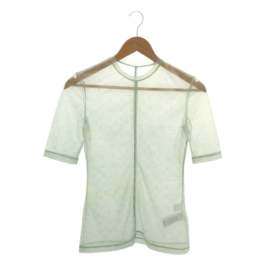 [New] Mame Kurogouchi | 2023SS | Marble Printed Plaid Sheer Crew Neck Top Cut and Sewn | 2 | MINT GREEN | Women's