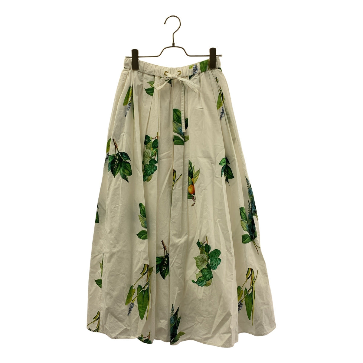 CADUNE / カデュネ | ドローストリング グリーンコットンスカート / 裏地付き | 34 | ホワイト/グリーン | レディース