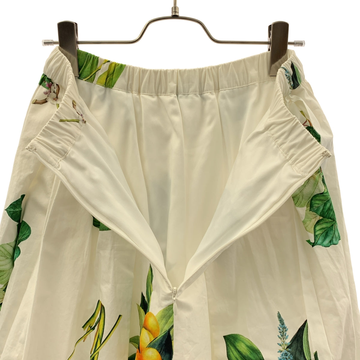 CADUNE / カデュネ | ドローストリング グリーンコットンスカート / 裏地付き | 34 | ホワイト/グリーン | レディース