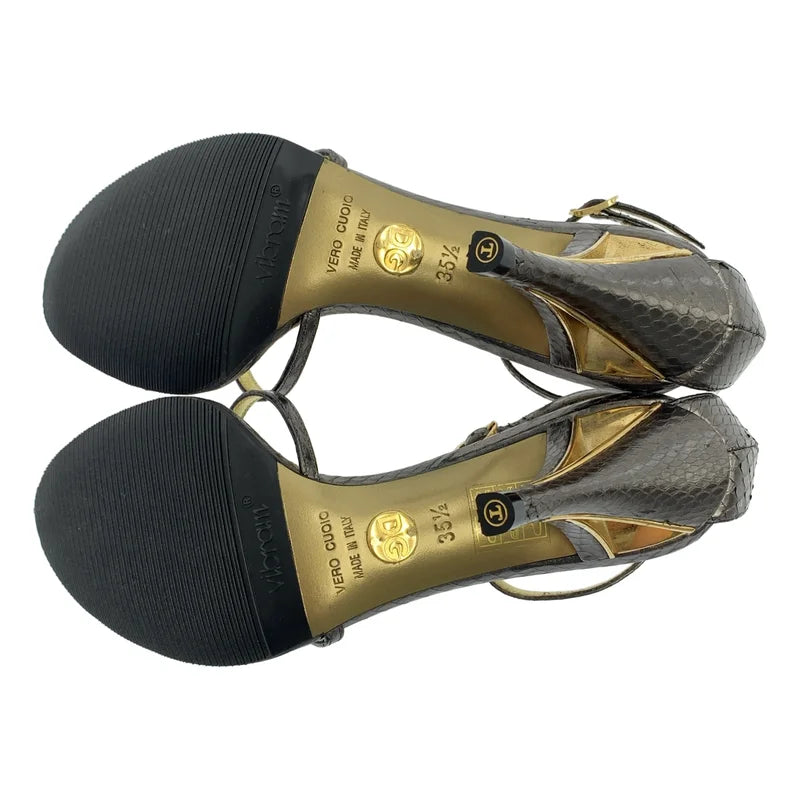 DOLCE＆GABBANA / ドルチェ＆ガッバーナドルガバ | レザー型押し ストラップ サンダル | 35 1/2 | レディース