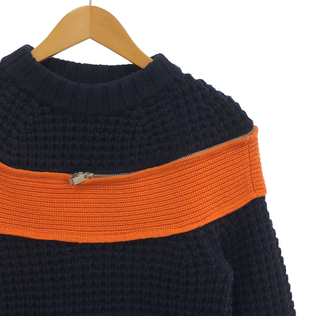 sacai / サカイ | zip attachment knit ジップ アタッチメント ニット | 1 | ネイビー/オレンジ | レディース