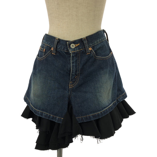 JUNYA WATANABE COMME des GARCONS / Junya Watanabe | 2007AW | Deformed leather patch cut-off frill docking denim skirt | S | Women's