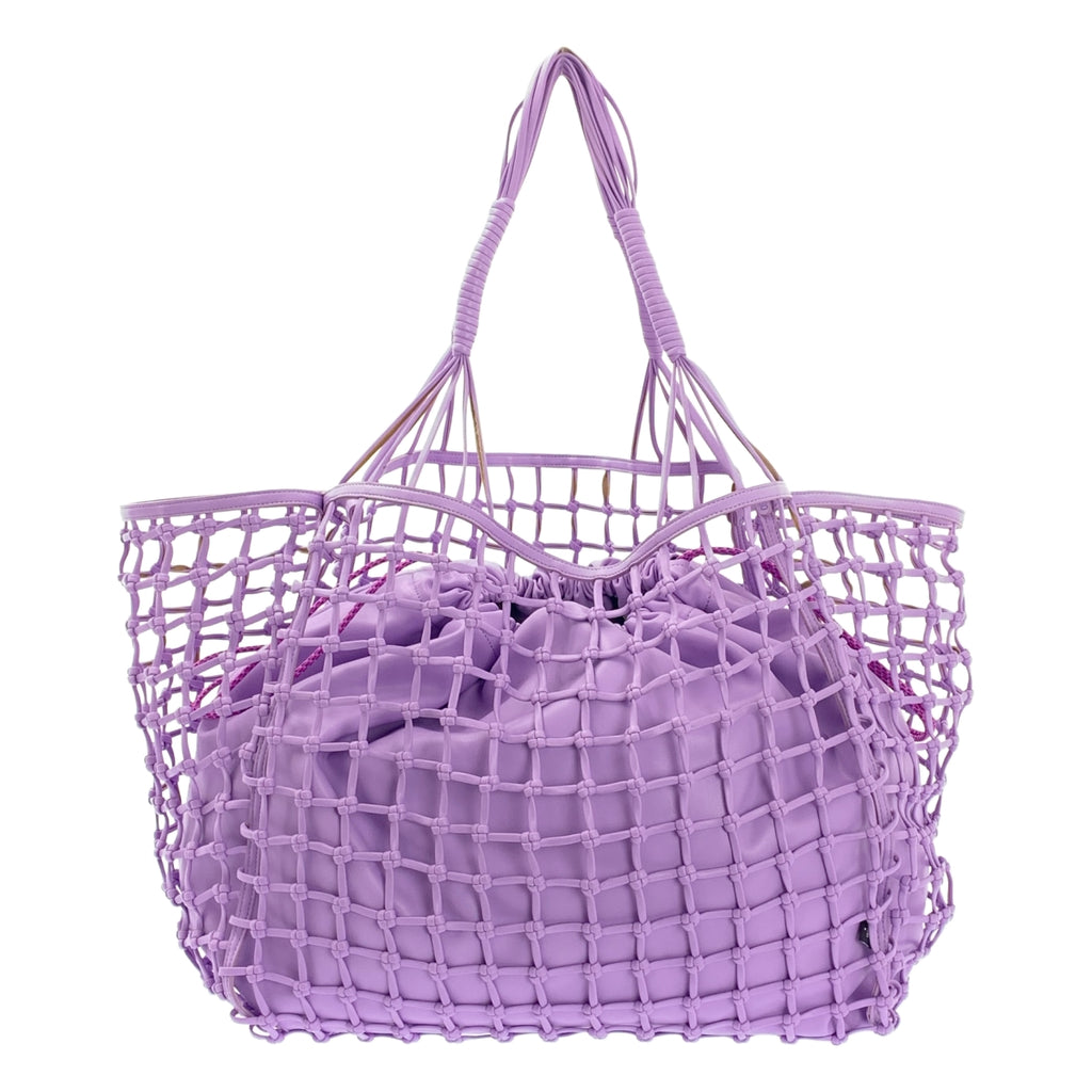 EMPORIO ARMANI / エンポリオアルマーニ | レザー 編み込み メッシュ 巾着 ドローストリング バスケット トートバッグ |