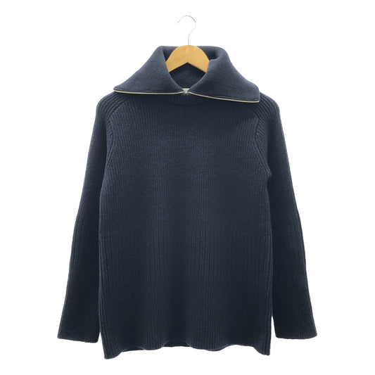 ARCHI / アーキ | RIB KNIT ZIP PULLOVER / レイヤードネック リブ ハーフジップ ニット プルオーバー | S | ダークネイビー | レディース