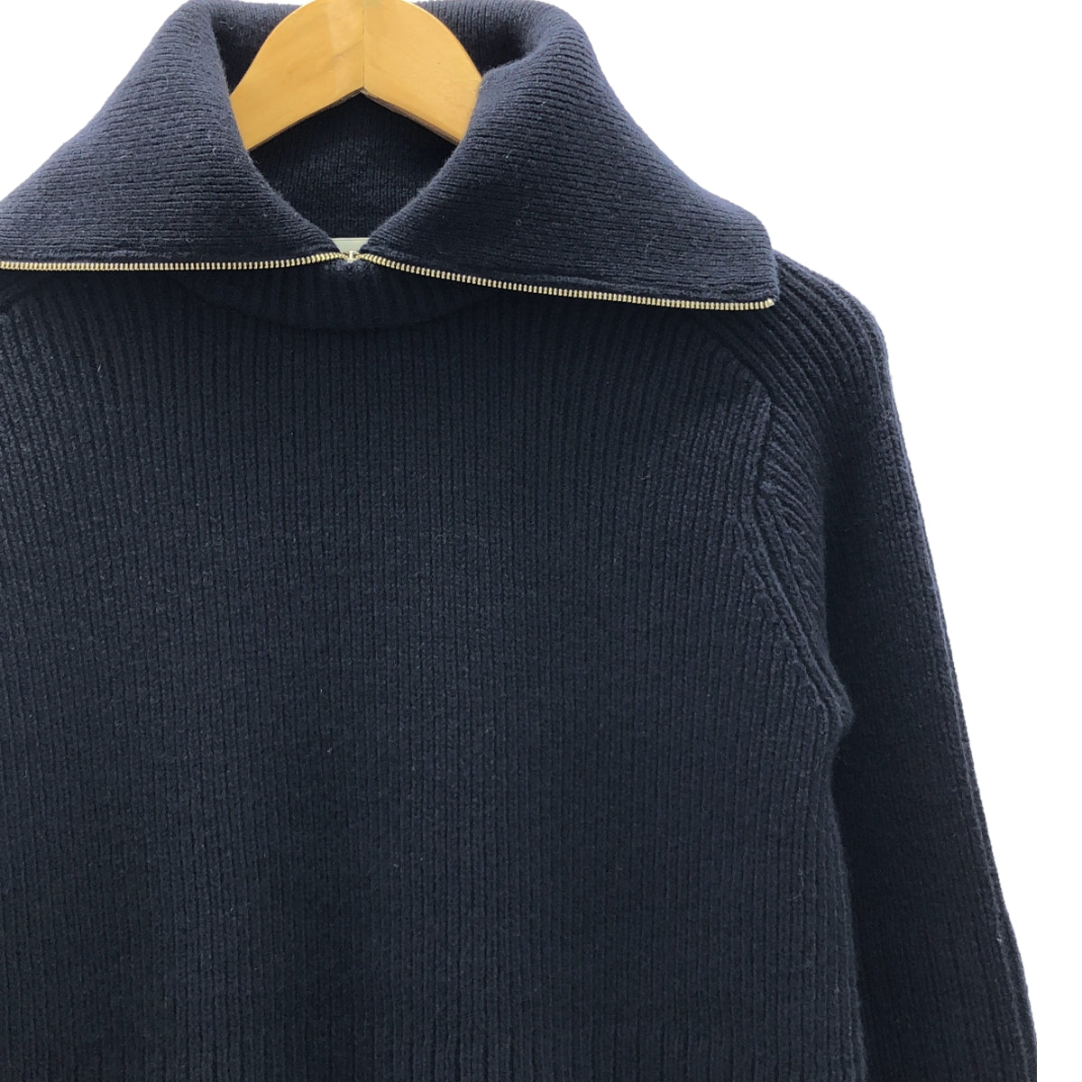 ARCHI / アーキ | RIB KNIT ZIP PULLOVER / レイヤードネック リブ ハーフジップ ニット プルオーバー | S | ダークネイビー | レディース