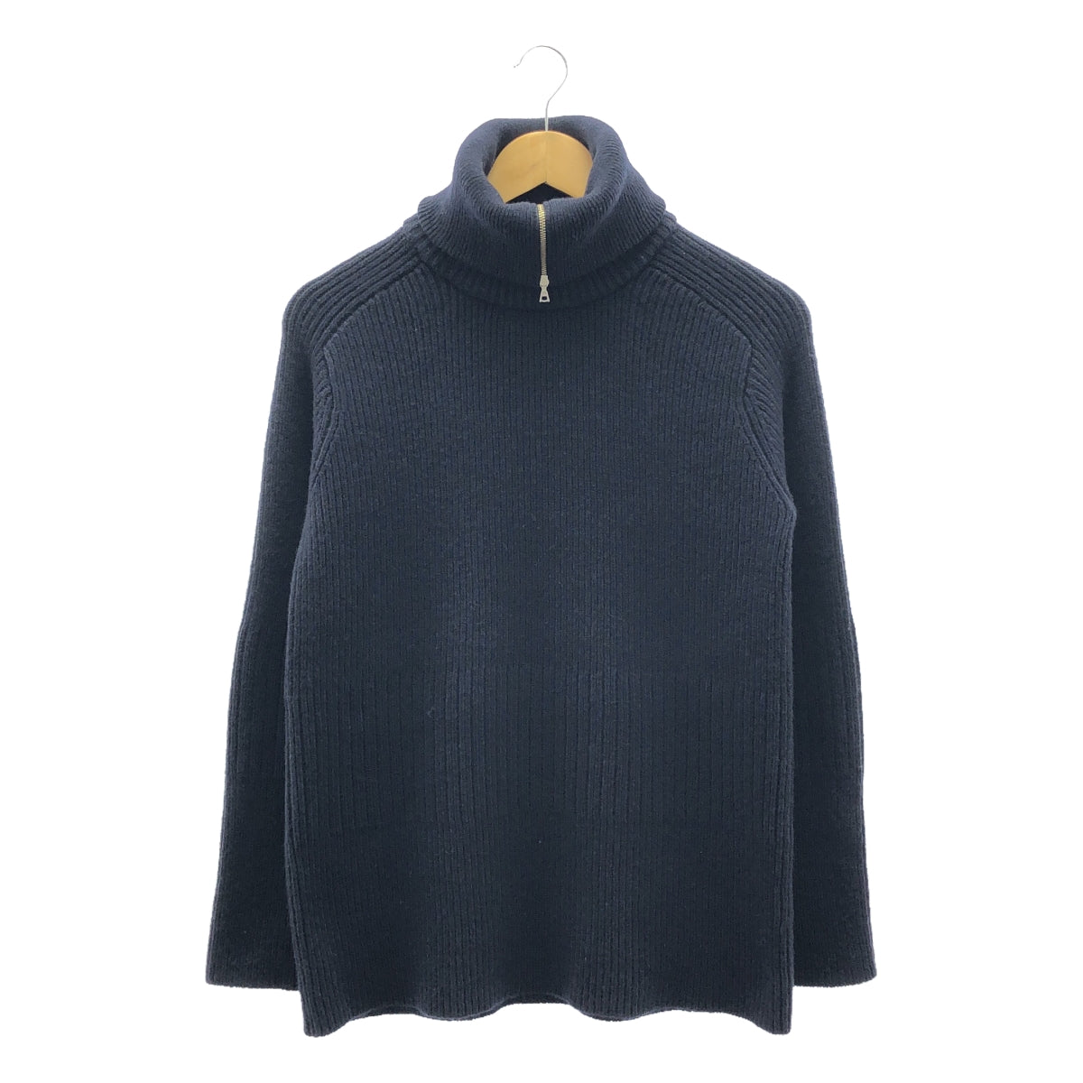 ARCHI / アーキ | RIB KNIT ZIP PULLOVER / レイヤードネック リブ ハーフジップ ニット プルオーバー | S | ダークネイビー | レディース