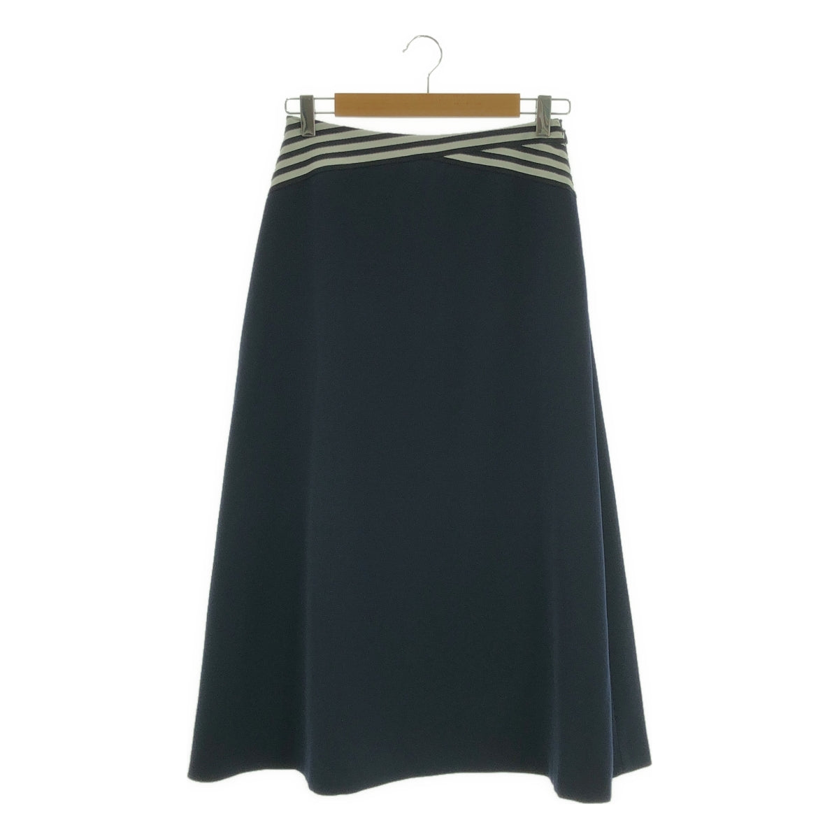 【美品】  BORDERS at BALCONY / ボーダーズアットバルコニー | FLARE SKIRT ウエストボーダー切替 フレアスカート | 38 | ネイビー | レディース