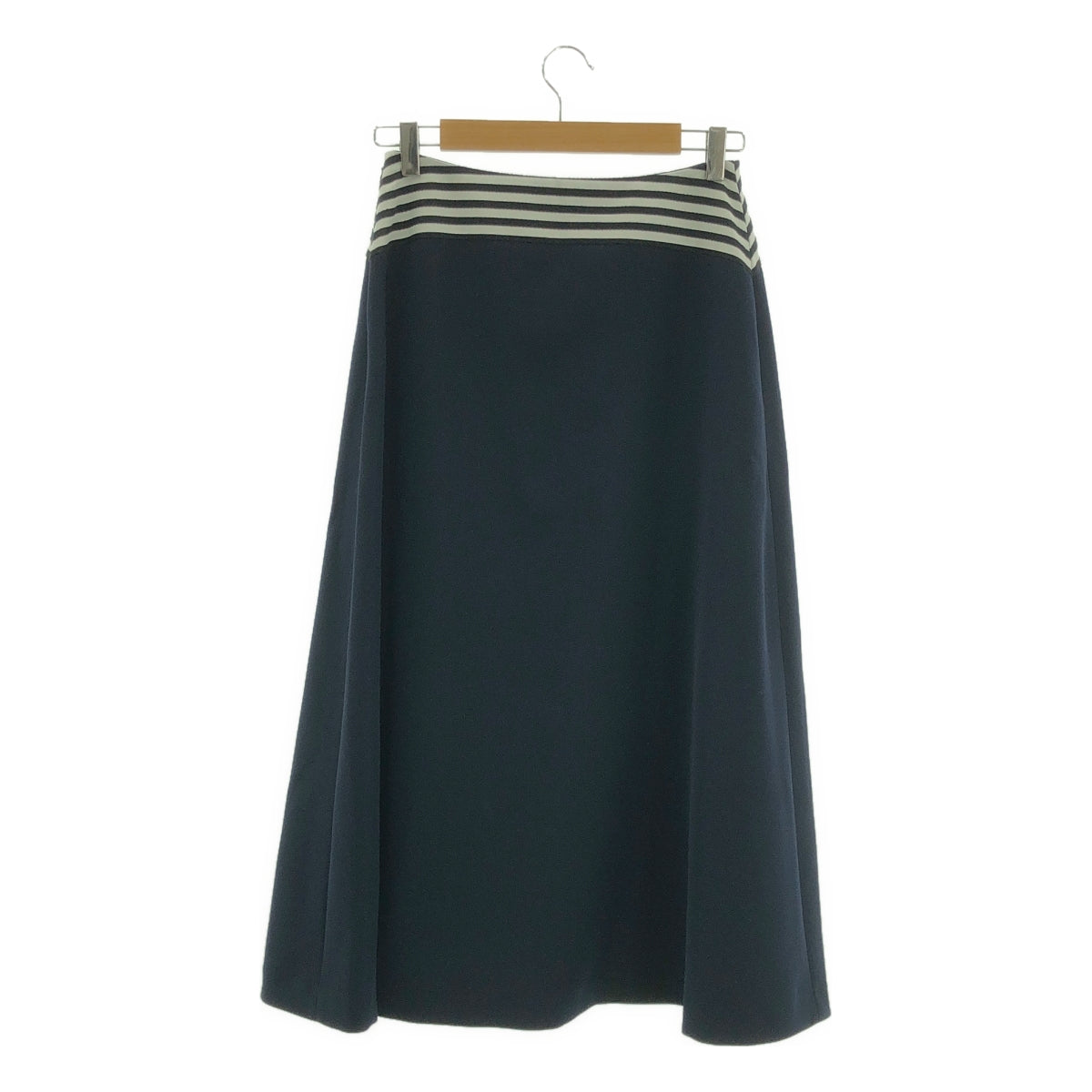 【美品】  BORDERS at BALCONY / ボーダーズアットバルコニー | FLARE SKIRT ウエストボーダー切替 フレアスカート | 38 | ネイビー | レディース
