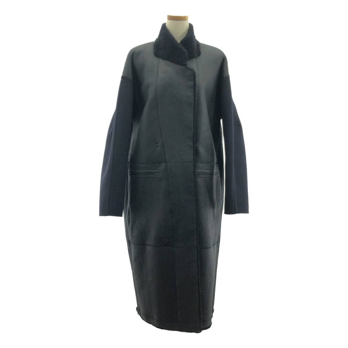 32PARADIS / トラントドゥパラディ | ウールカシミヤ メルトン切替 リバーシブル ムートン コート | S | ネイビー / ブラック | レディース