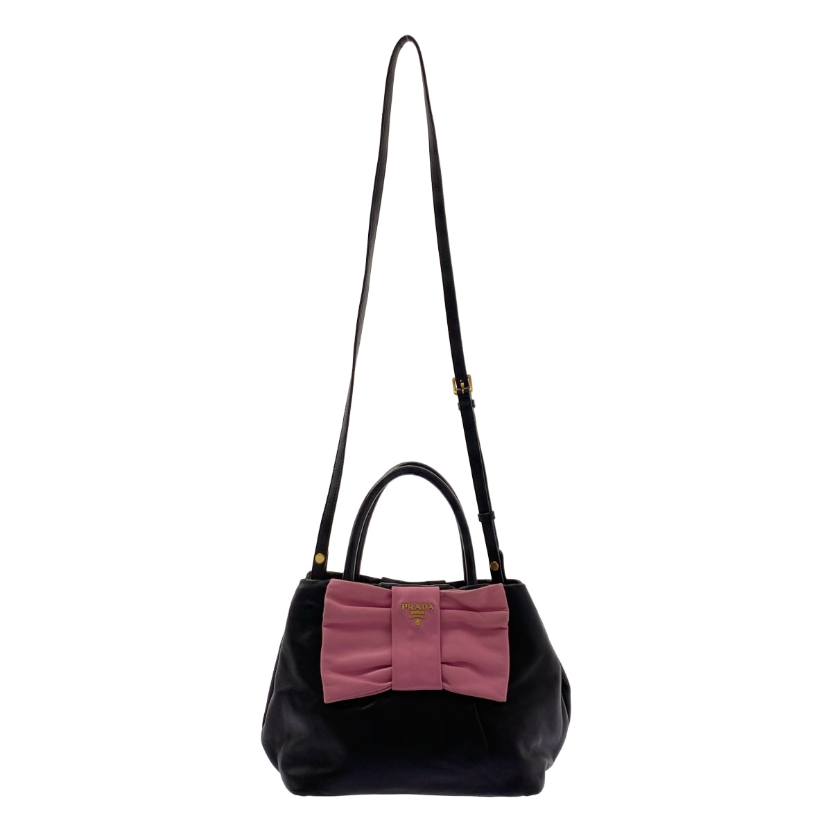 PRADA / プラダ | 2way ショルダー付き レザー バイカラー リボン ハンドバッグ |