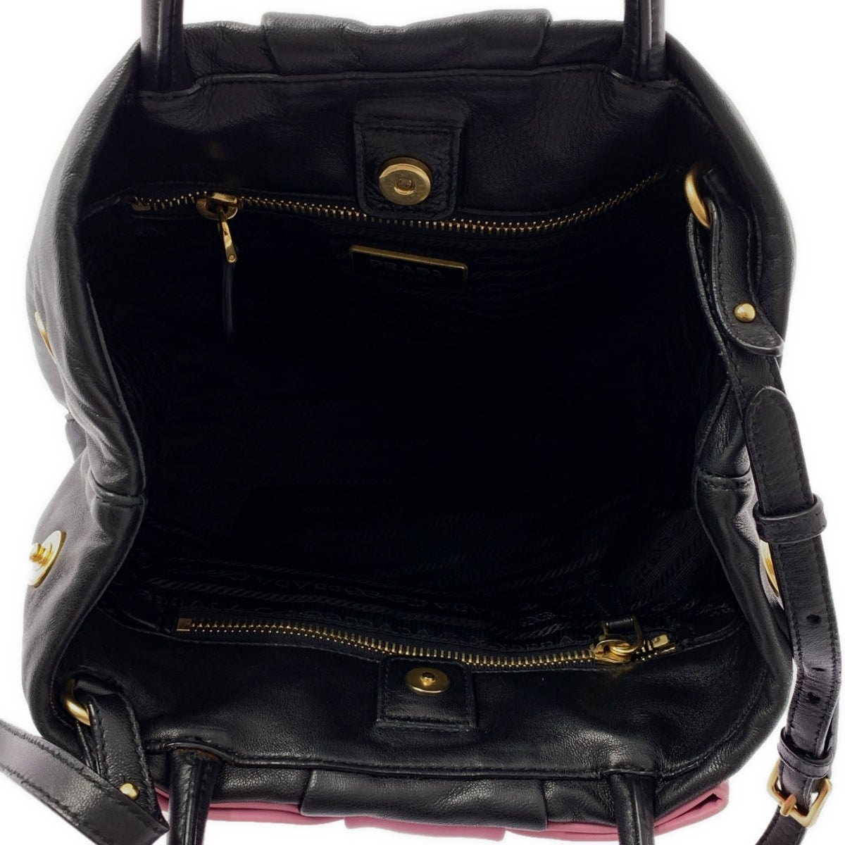 PRADA / プラダ | 2way ショルダー付き レザー バイカラー リボン ハンドバッグ |