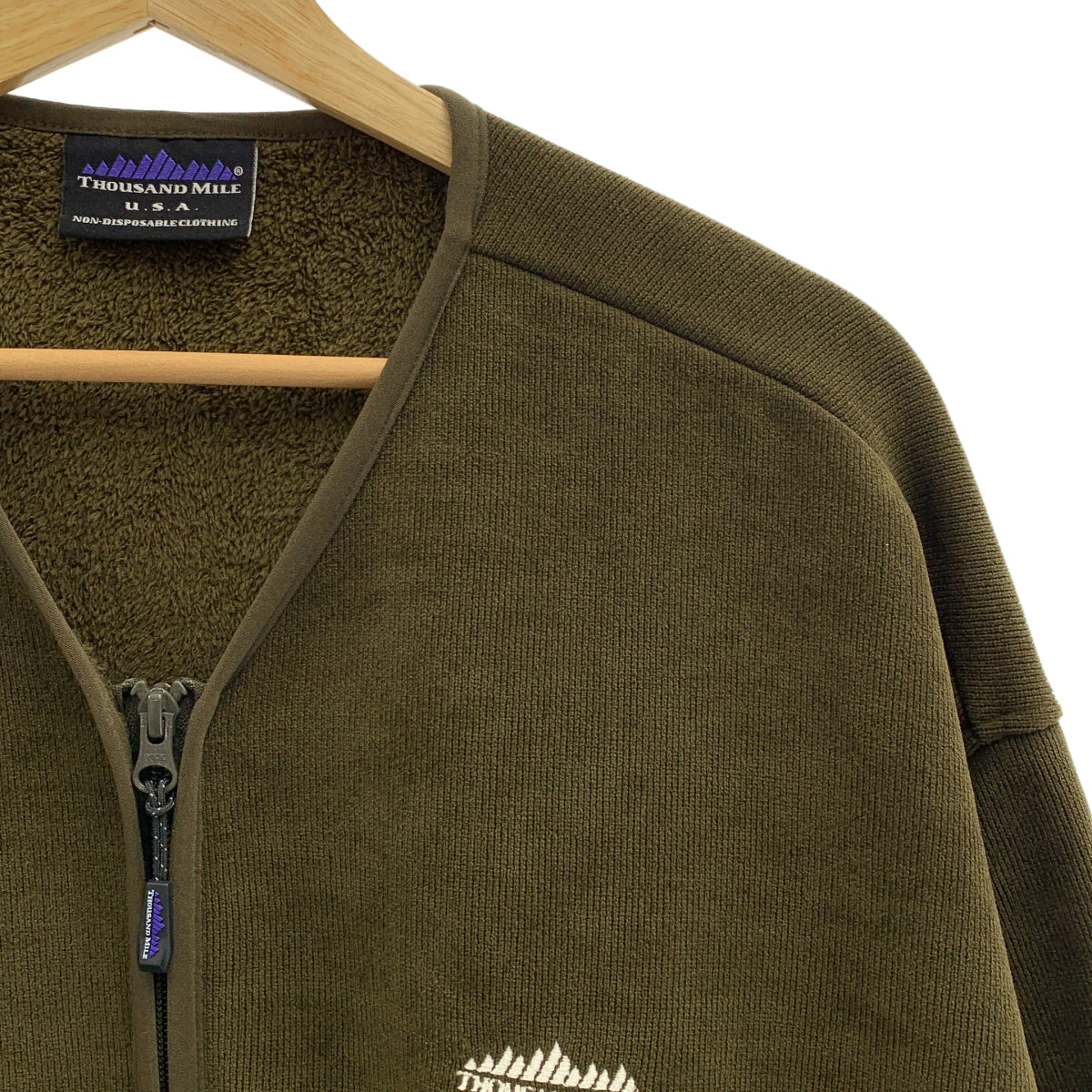 THOUSAND MILE | 標誌，羊毛襯裡，無領，雙拉鍊外套/束腰外套 | L 碼 | 橄欖色 | 男款