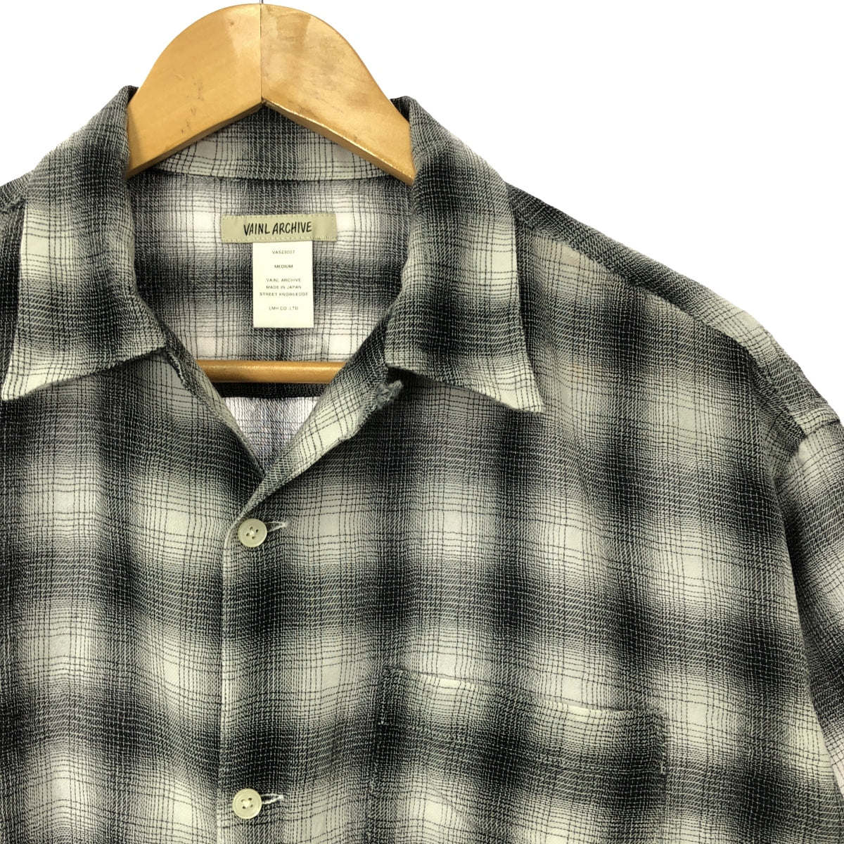 Vainl Archive | 2023SS | SLANT-SH-SS Wool Ombre Check Open Collar Short Sleeve Shirt | M | Gray | Men's