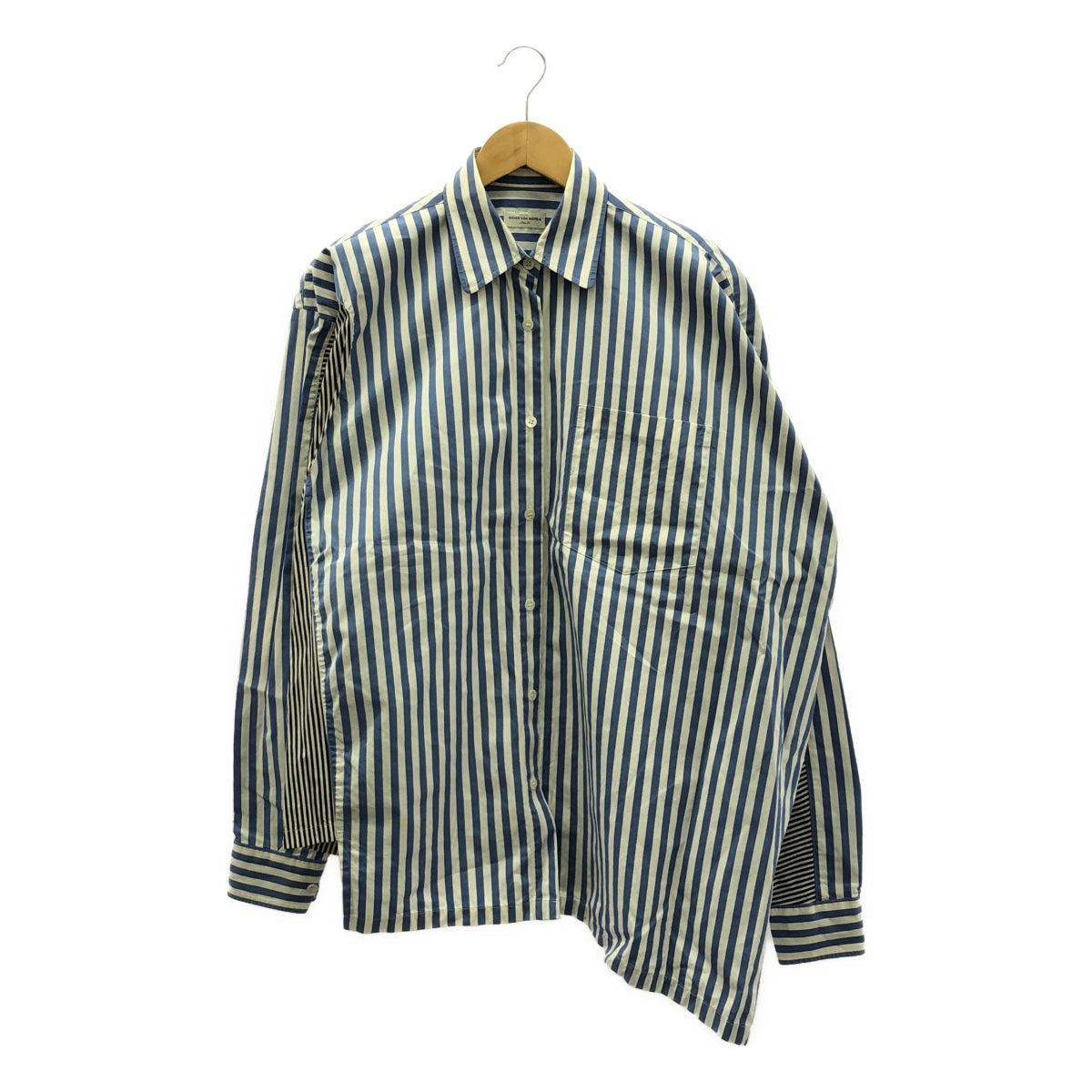 DRIES VAN NOTEN | Striped asymmetrical long shirt | Size 34 | White/Blue/Dark Navy | Women's