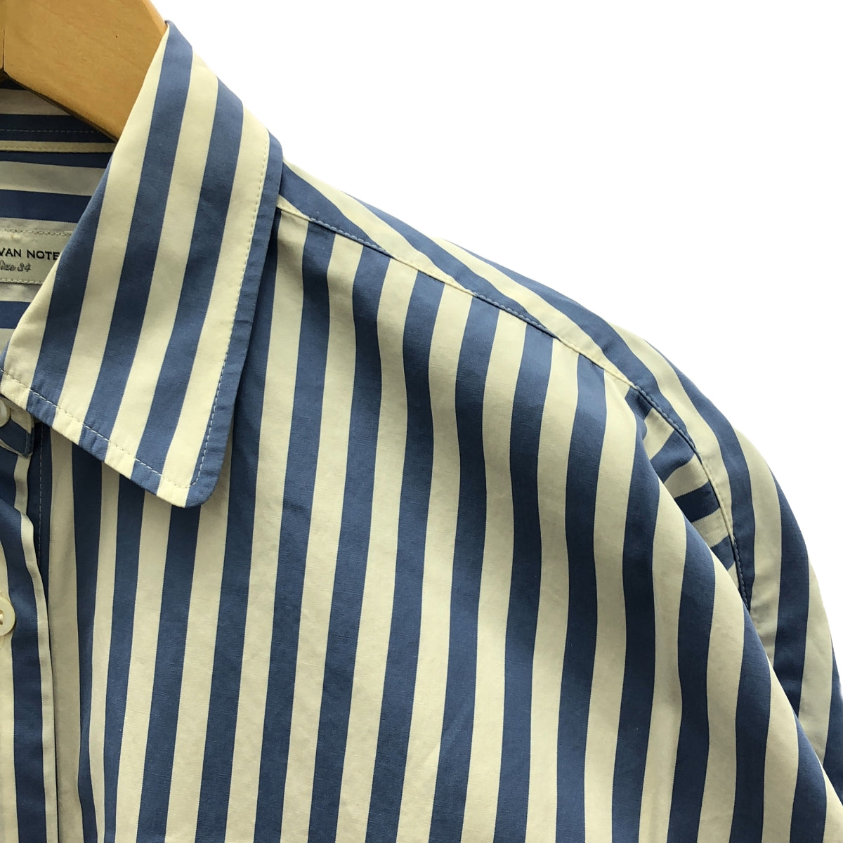 DRIES VAN NOTEN | Striped asymmetrical long shirt | Size 34 | White/Blue/Dark Navy | Women's