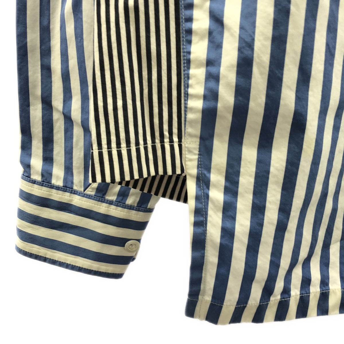 DRIES VAN NOTEN | Striped asymmetrical long shirt | Size 34 | White/Blue/Dark Navy | Women's