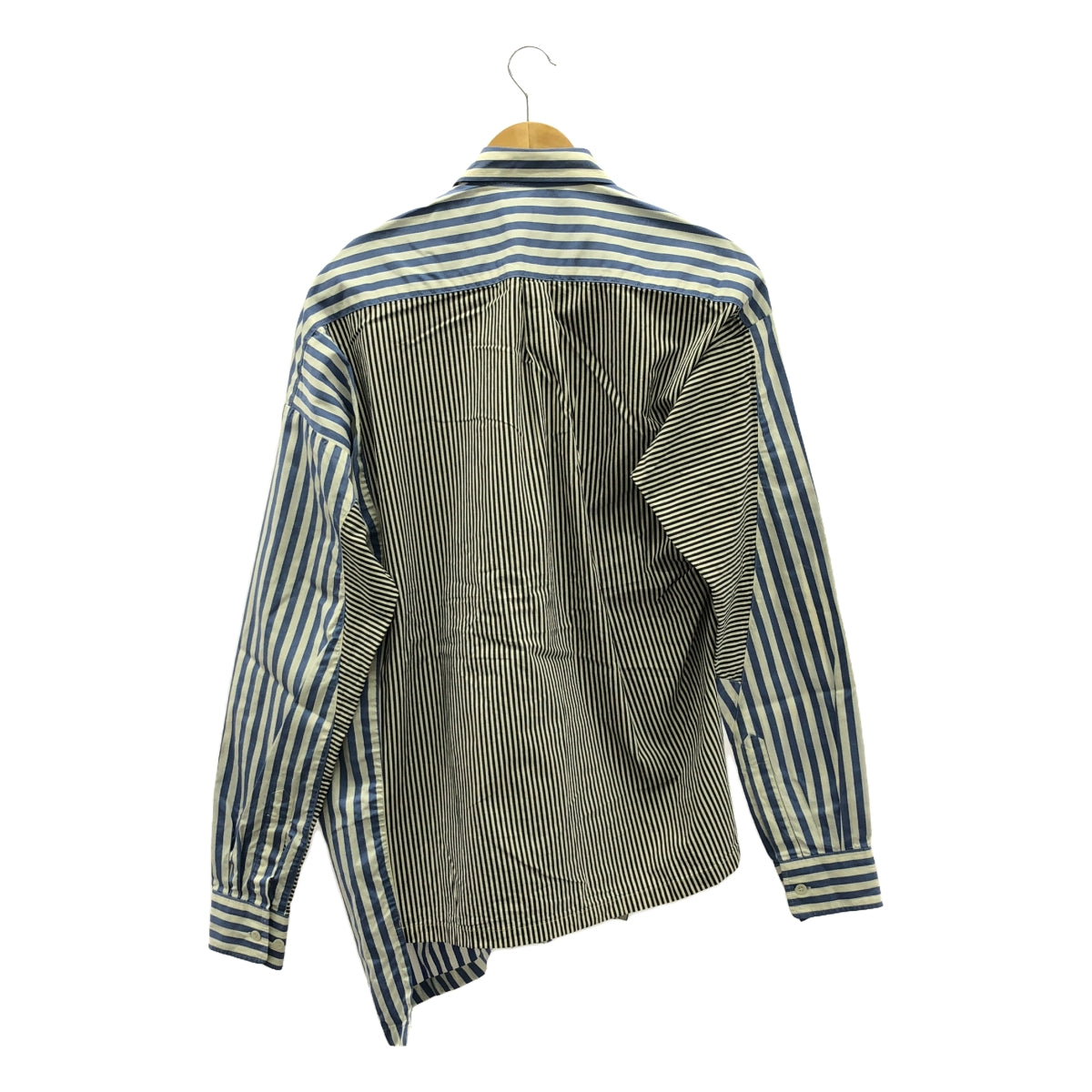 DRIES VAN NOTEN | Striped asymmetrical long shirt | Size 34 | White/Blue/Dark Navy | Women's