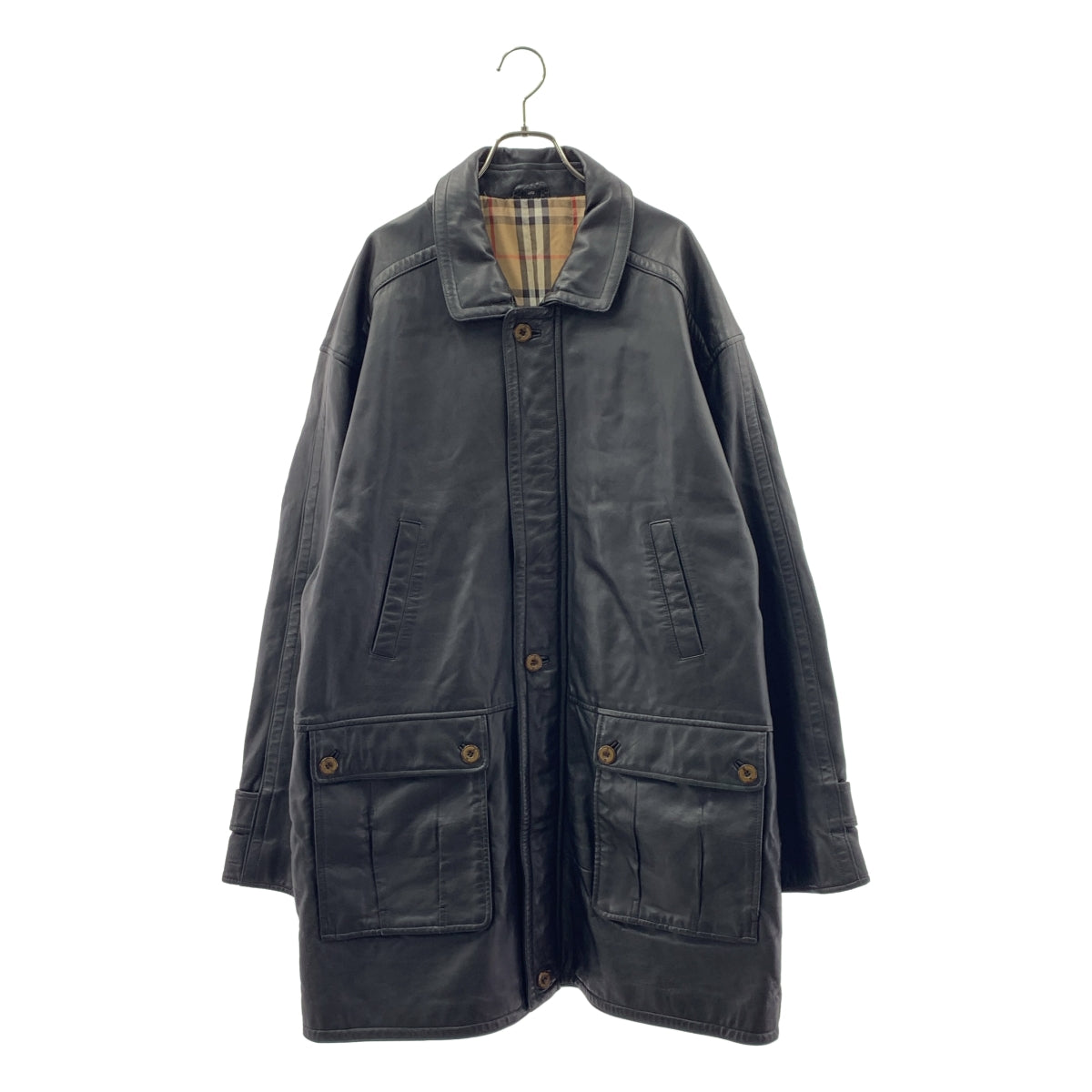 Burberry / 버버리 | 70s~ / Black Leather Jacket 노바 체크 안감 가죽 재킷 | 56 |