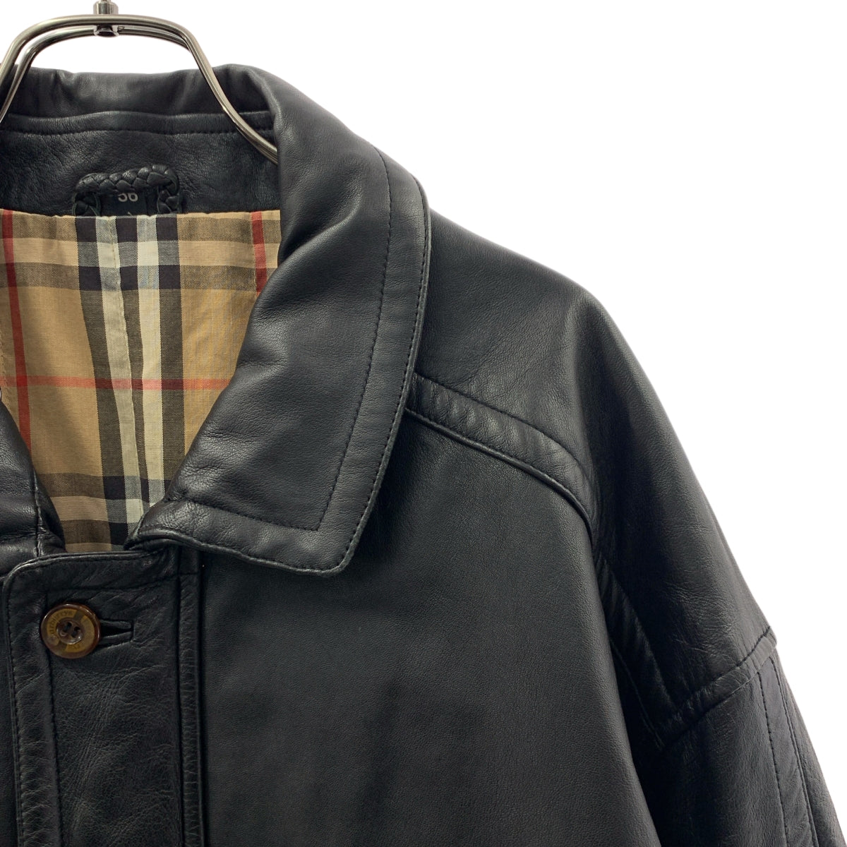 Burberry / 버버리 | 70s~ / Black Leather Jacket 노바 체크 안감 가죽 재킷 | 56 |