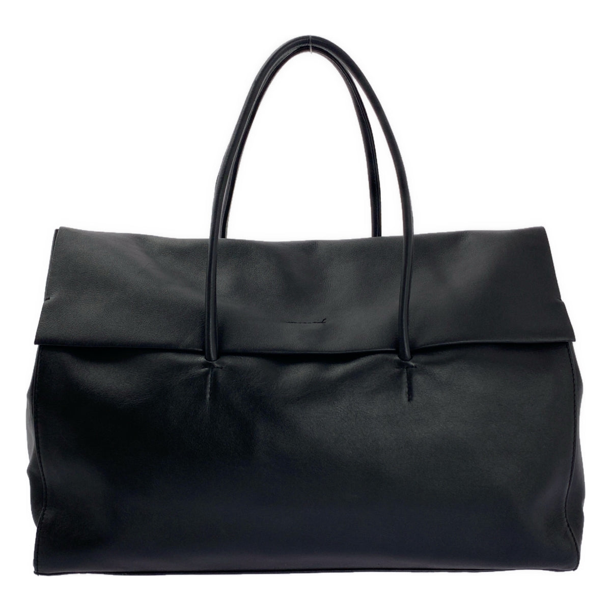 [狀況極佳] Hoaw。皮革翻蓋波士頓包 | 黑色 | 女款