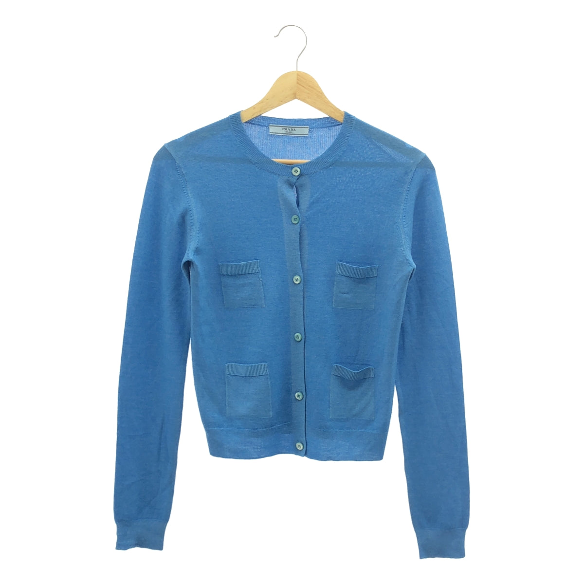 PRADA / プラダ | ウール シルク ハイゲージ クルーネック ニットカーディガン | 38 | ブルー | レディース