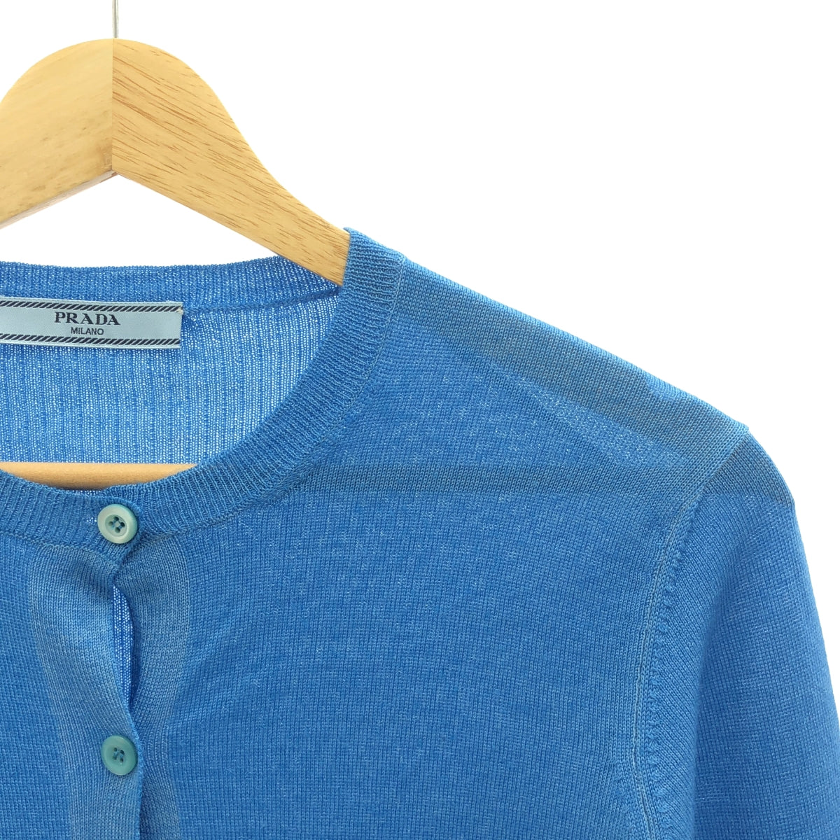 PRADA / プラダ | ウール シルク ハイゲージ クルーネック ニットカーディガン | 38 | ブルー | レディース