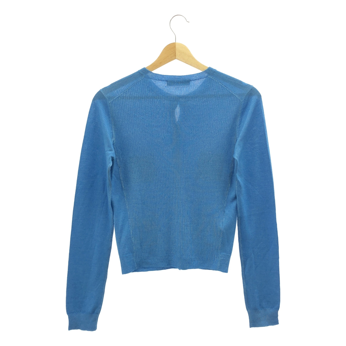 PRADA / プラダ | ウール シルク ハイゲージ クルーネック ニットカーディガン | 38 | ブルー | レディース