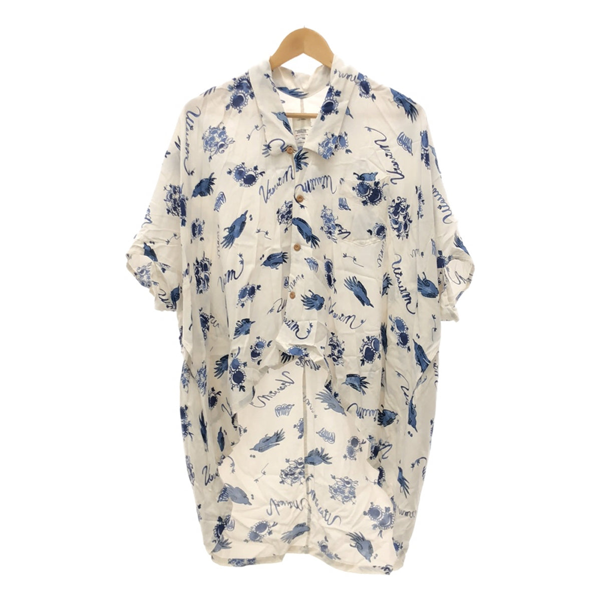 WMV / Double MV | 2022SS | RUANA BLOUSE SUNNYBIRD Bird All-over Print Open Collar Deformed Short Sleeve Blouse | 1 | White / Blue | Women's